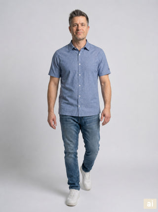 REDGREEN Asger Kortærmet Hørskjorte Shirt 4682 Navy Melange