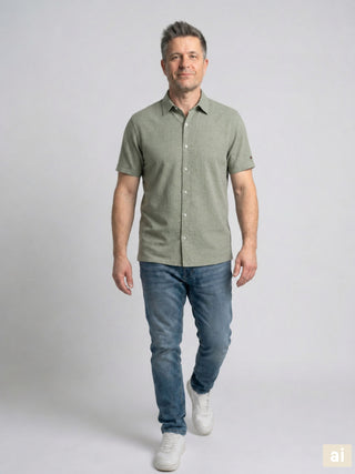 REDGREEN Asger Kortærmet Hørskjorte Shirt 4775 Olive Melange