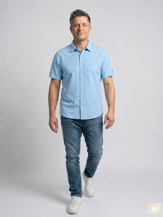 REDGREEN Asger Kortærmet Hørskjorte Shirt BLUE MELANGE